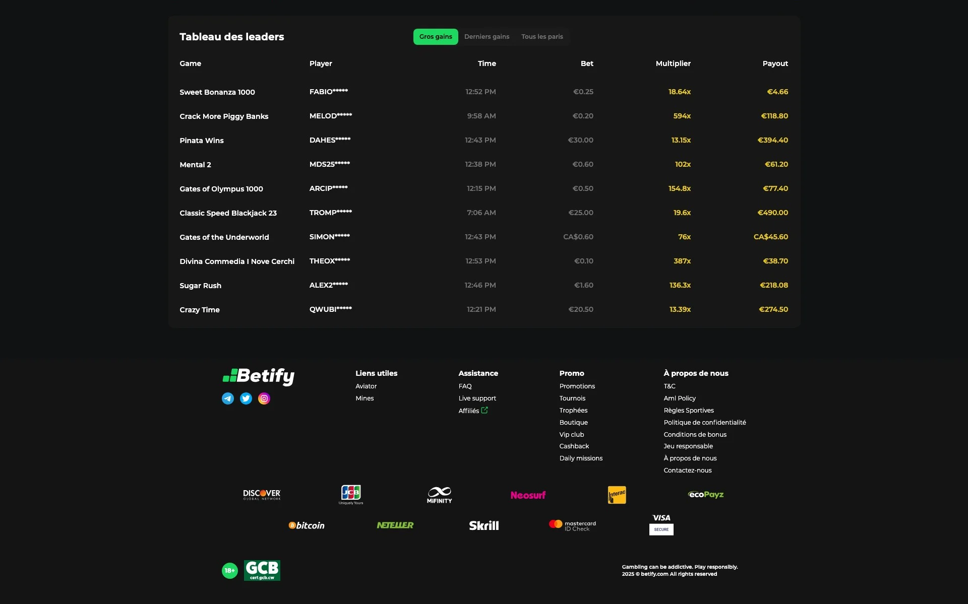 les bonus de Betify
