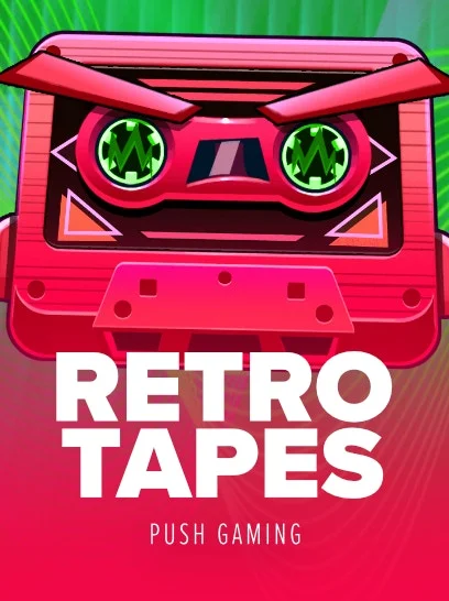 Eine rote Retro-Audiokassette mit grünen Rollen wie sich drehende Augen, aus dem Slot Retro Tapes von Push Gaming